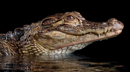 Obraz premium Intricately Detailed Portrait of a Spotted Caiman Emerging from the Water in a Close-up Profile Shot with National Geographic Precision