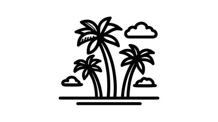 Tropical Paradise Island Scene with Palm Trees and Clouds, serene island landscape illustration
