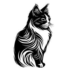 Fototapeta premium Stylized cat illustration in black and white tribal design
