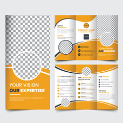 Construction Trifold Brochure Template &ndash; Editable EPS Layout for Company Profile & Services Promotion