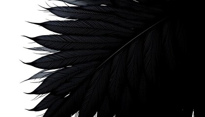 Intricate dark feather pattern, abstract black wallpaper header, black and white, texture