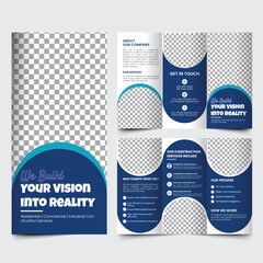 Corporate Construction Trifold Brochure Template &ndash; Professional Civil Engineering Layout for Business Profile EPS Vector Format