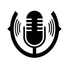 Podcast Mic with Recording Waves Icon Vector Illustration