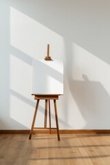 Wooden Easel with Blank Canvas in Minimalist Sunlit Art Studio