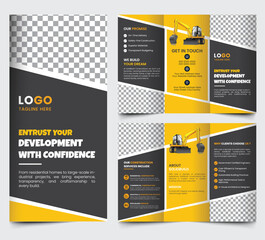 Construction Company Trifold Brochure Template | Corporate Real Estate & Building Service Marketing Design (EPS)