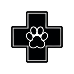 Vet Medical Cross with Paw Icon Vector Illustration