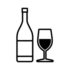 Wine Bottle and Glass Outline Icon Vector Illustration