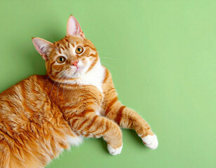 cute cat on green background 