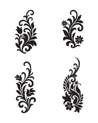Elegant Floral Ornament Vector Set – Decorative Black Vintage Flourish Design