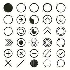 Collection of simple black and white vector icons and symbols for ui design and graphic elements set design