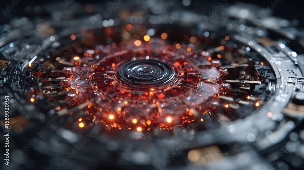 Poster 3d neural quantum core processor | singularity-black hybrid design with 16 qubit spheres | quantum v