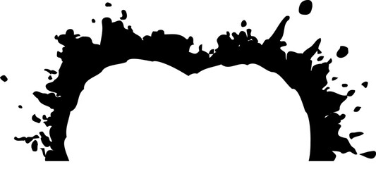 Fluid ink blot design with a central hollow semicircle.