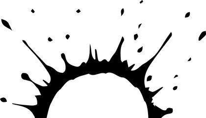 Radial ink burst design with a central hollow semicircle.