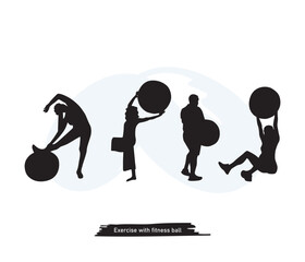 vector woman doing exercise with stability ball