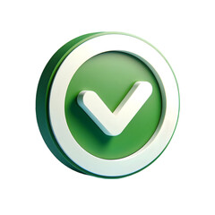 3d green check mark icon with white outline isolated on transparent background