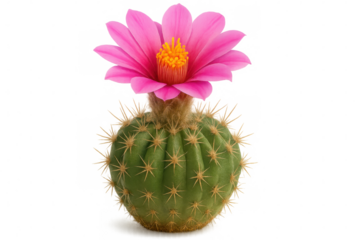 Pink flower blossoming on green cactus stem, revealing delicate petals and botanical complexity with translucent backdrop