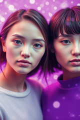 Naklejka premium Two Asian Women Close-Up Fashion Portrait