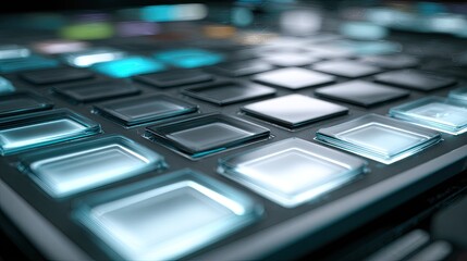 Close-up of glowing square touch-sensitive pads