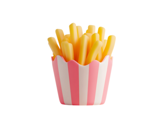 French Fries in Pink Striped Carton on Transparent Background