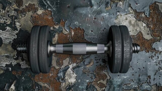 A close-up of a dumble on a rusty surface, great for use in DIY or home decor images