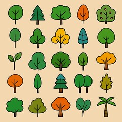 Collection of tree illustrations vector art for design nature elements forest trees drawing set of trees