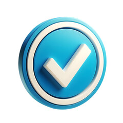 3d blue and white check mark icon isolated on transparent background