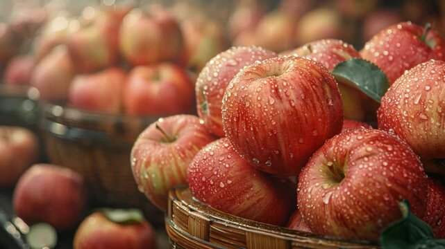 A bunch of big, full red apples stacked in a big pile