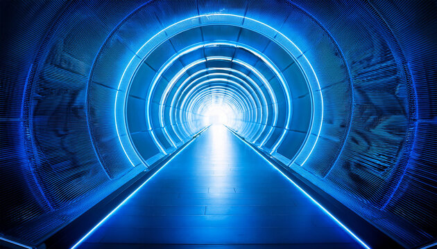 abstract blue tunnel with glowing light creating calm feeling