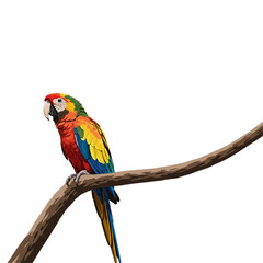 Obraz premium Vibrant macaw perched gracefully on a branch, showcasing tropical bird beauty and detailed plumage in a colorful design.