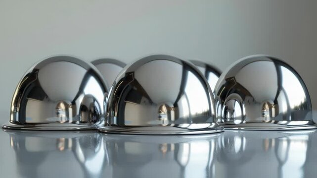 A collection of cloches sit atop a table, awaiting use or display