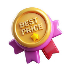 3d rendered best price award ribbon with star isolated on transparent background