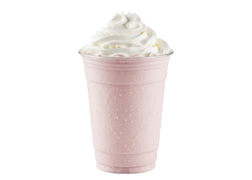strawberry milkshake with whipped cream in a takeaway cup