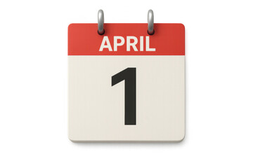 3d render of a calendar showing april 1st, april fool's day, isolated on transparent background with clipping path