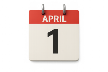 3d render of a calendar showing april 1st, april fool's day, isolated on transparent background with clipping path