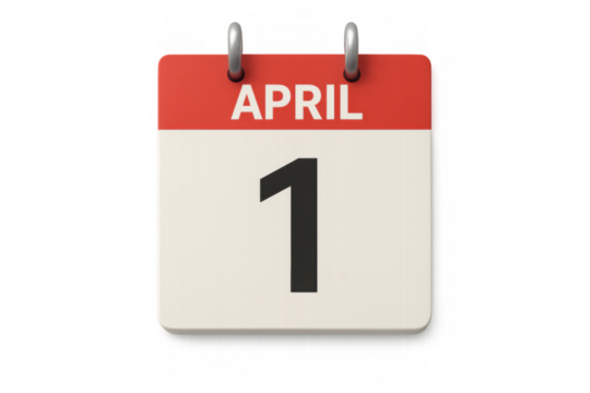 3d render of a calendar showing april 1st, april fool's day, isolated on transparent background with clipping path - Powered by Adobe
