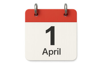 Calendar with the date april 1st is isolated on transparent background, perfect for april fool's day visuals