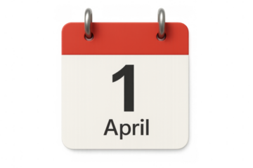Calendar with the date april 1st is isolated on transparent background, perfect for april fool's day visuals