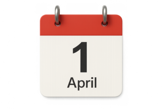 Calendar with the date april 1st is isolated on transparent background, perfect for april fool's day visuals