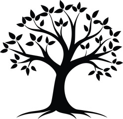 Elegant Tree Silhouette Vector with Roots and Branches