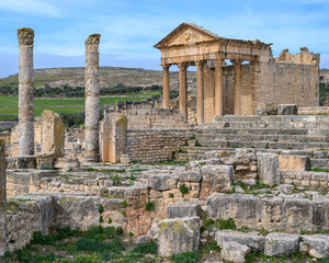A view of the Roman ruins of Dougga (Thugga) in Tunisia
