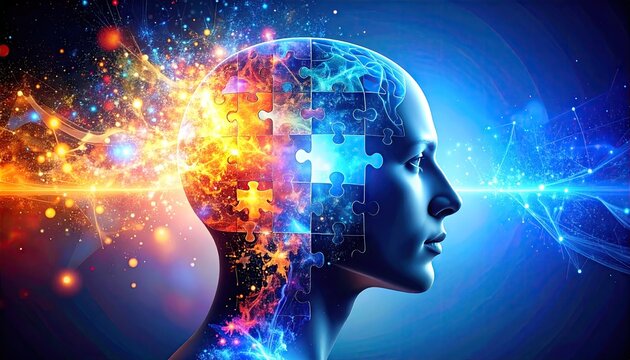 Abstract human head with puzzle pieces