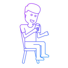 Illustration of a Man Checking Phone When Sitting On a Chair