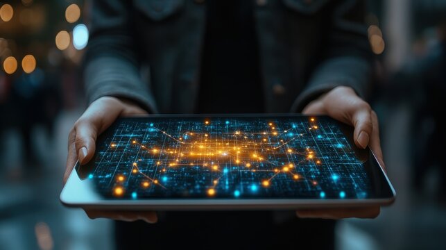 Business management and network technology. Businessperson using tablet computer. Network structure and business icons. Business innovation technology. - Powered by Adobe