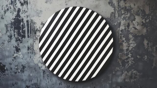 A simple black and white striped plate on a wall, perfect for use as a decorative accent or as part of a themed setting