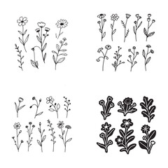 Hand Drawn Flower Doodles and Botanical Line Art Collection  Black and White Floral Clipart