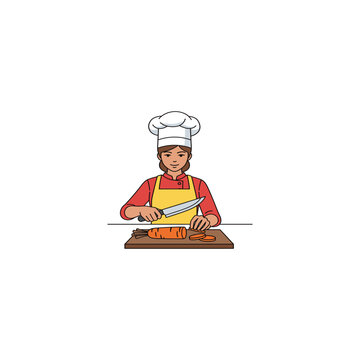 chef cutting carrot on cutting board clip art preview