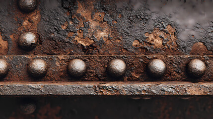 Closeup rusty metal beam with rivets. aged steel beam, corroded surface, abstract pattern. grunge industrial design, weathered texture, old architectural detail. industrial background for. rusted