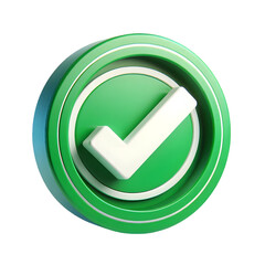 3d green check mark icon with white tick isolated on transparent background