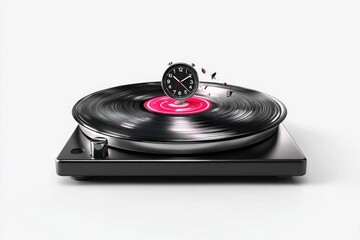 Spinning vinyl record with clock fragmenting