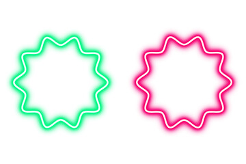 Set of Wavy Starburst Badge Outlines. Green and Pink Label Sticker Frames Design. PNG